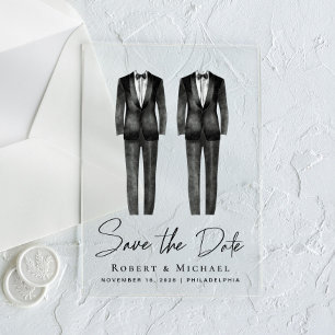 Chic Gay Wedding Tuxedo Watercolor Save the Date