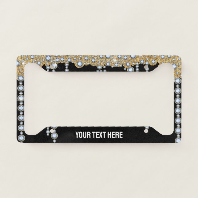 Chic Gems Name Black Gold License Plate Frame (Front)