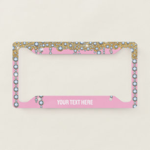 Chic Gems Name Pink Gold License Plate Frame
