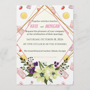 Chic Geo-Floral Watercolor Cocktail Party Invitation