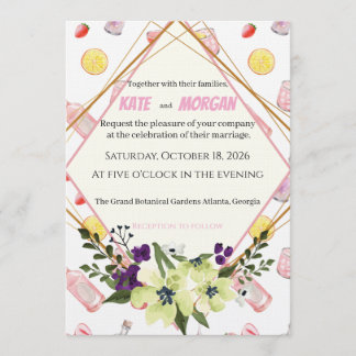 Chic Geo-Floral Watercolor Cocktail Party Invitation