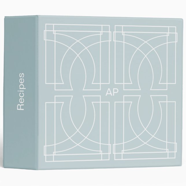 Chic Geometric Art Deco Pattern Monogrammed 3 Ring Binder (Front/Spine)