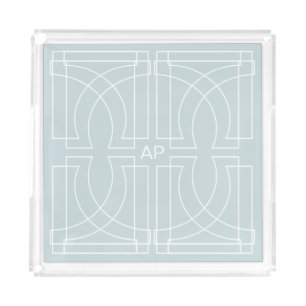Chic Geometric Art Deco Pattern Monogrammed Acrylic Tray