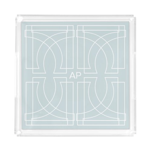 Chic Geometric Art Deco Pattern Monogrammed Acrylic Tray
