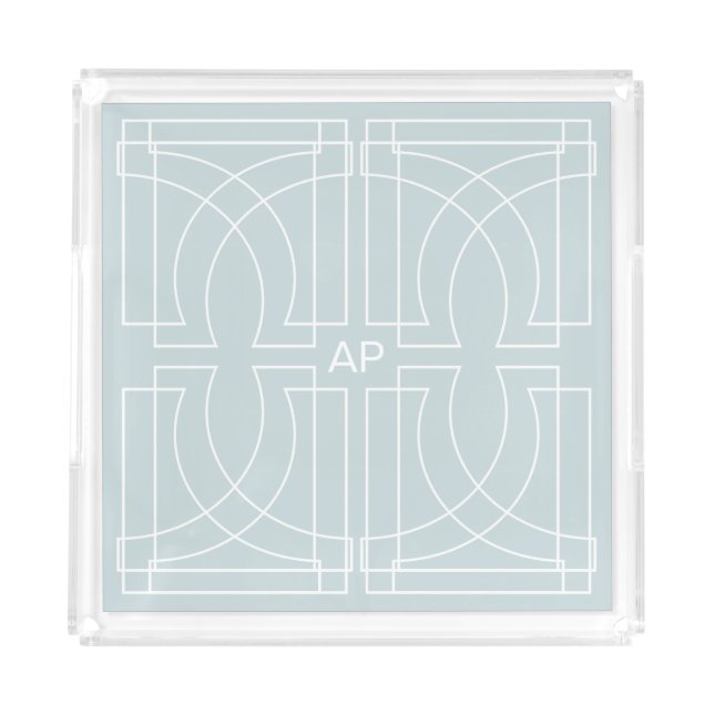 Chic Geometric Art Deco Pattern Monogrammed Acrylic Tray (Front)
