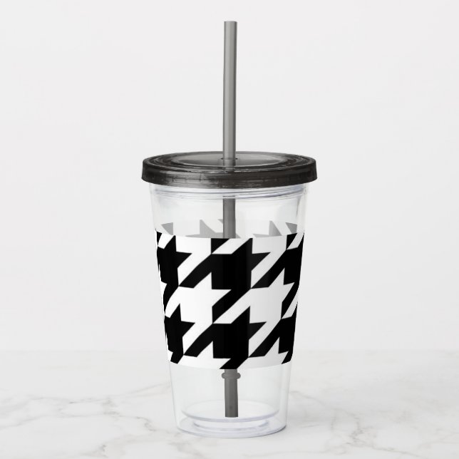 chic geometric black and white houndstooth pattern acrylic tumbler (Front)