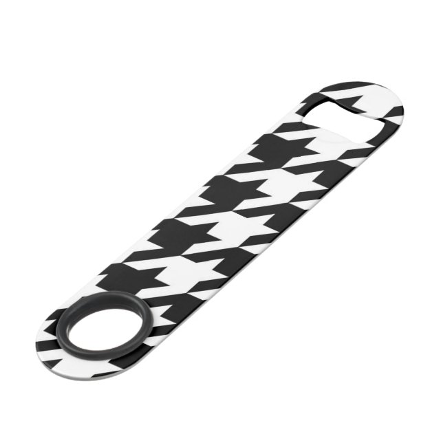 chic geometric black and white houndstooth pattern bar key (Front Angled)