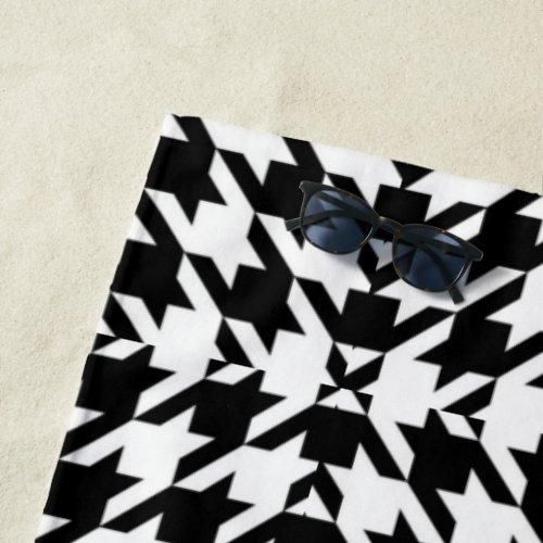 chic geometric black and white houndstooth pattern beach towel