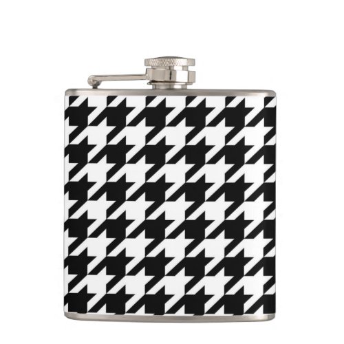 chic geometric black and white houndstooth pattern flask