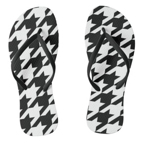 chic geometric black and white houndstooth pattern flip flops