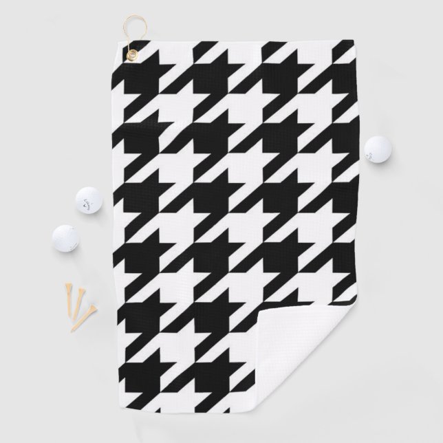 chic geometric black and white houndstooth pattern golf towel (InSitu)