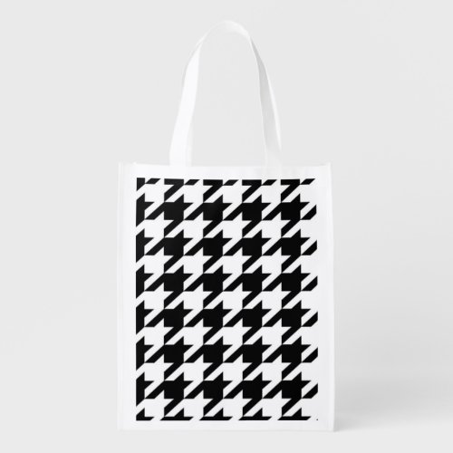 chic geometric black and white houndstooth pattern grocery bag