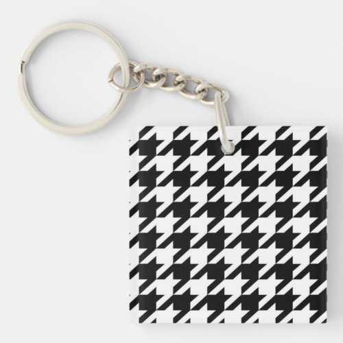 chic geometric black and white houndstooth pattern keychain