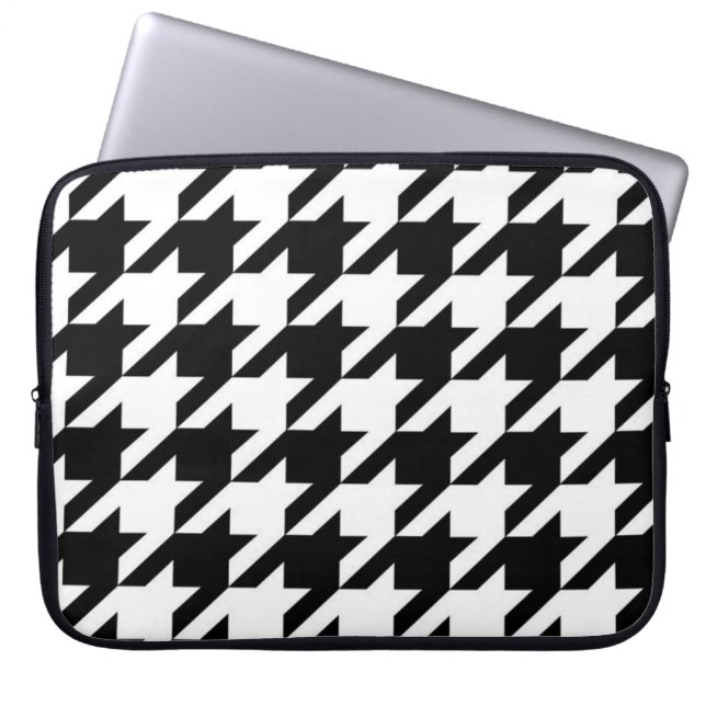 chic geometric black and white houndstooth pattern laptop sleeve (Front)
