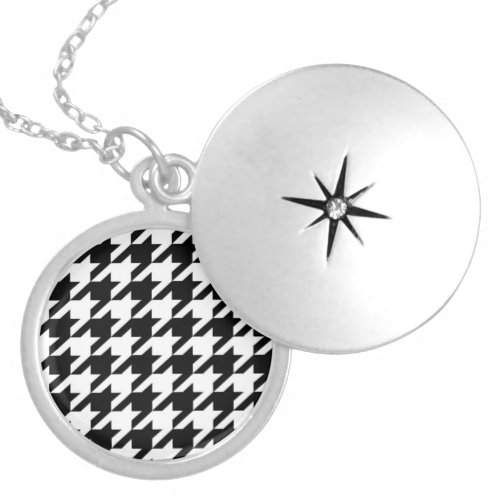 chic geometric black and white houndstooth pattern locket necklace