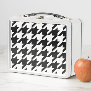 chic geometric black and white houndstooth pattern metal lunch box