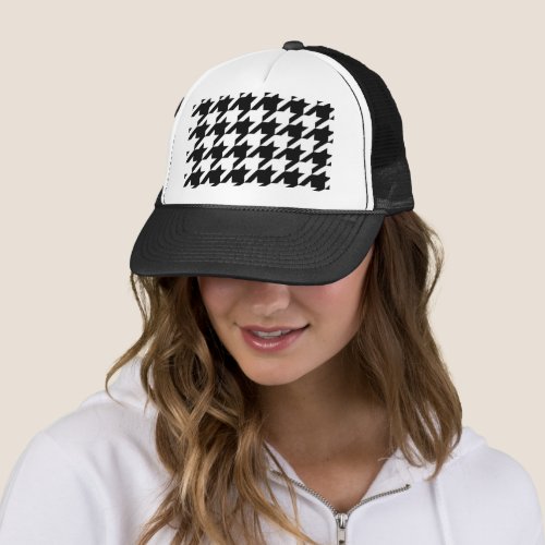 chic geometric black and white houndstooth pattern trucker hat