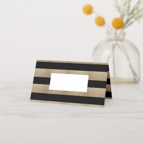 chic geometric black gold birthday party place card