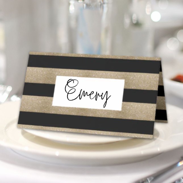 chic geometric black gold birthday party place card (chic geometric black gold birthday party place card)