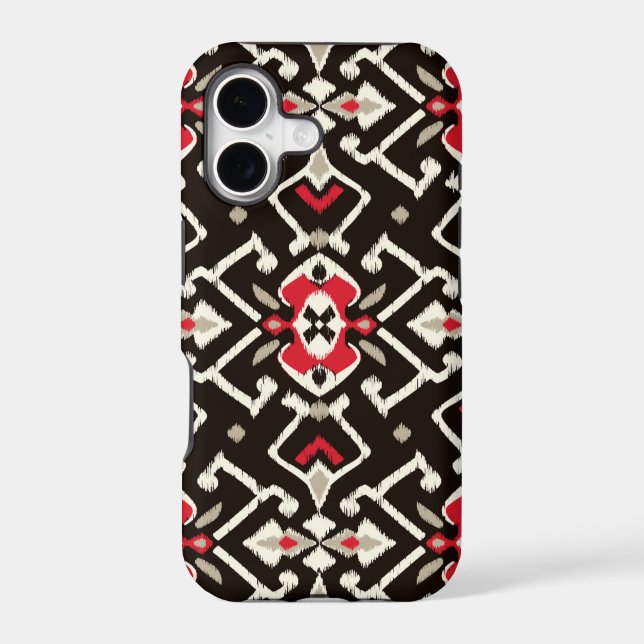 Chic geometric black red ikat tribal pattern iphone case (Back)