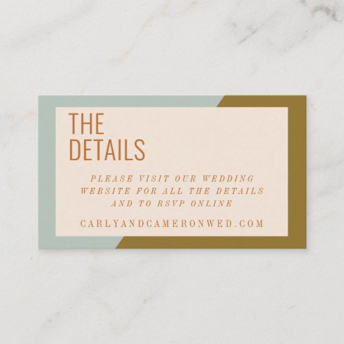Chic Geometric Blue and Olive Wedding Website Enclosure Card