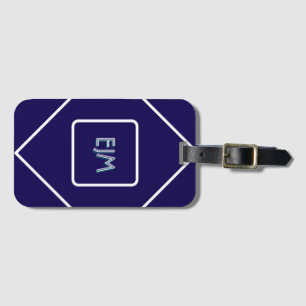 Chic Geometric Blue and White Monogrammed Luggage Tag