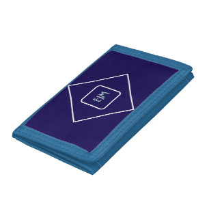 Chic Geometric Blue and White Monogrammed Trifold Wallet