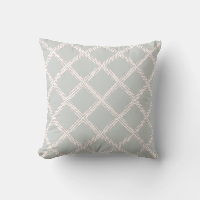 Chic Geometric Designed Pastel Green Orange White Throw Pillow (Front)
