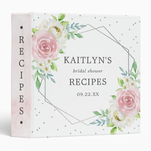 Chic Geometric Floral Bridal Shower Recipe 3 Ring Binder (Front/Spine)