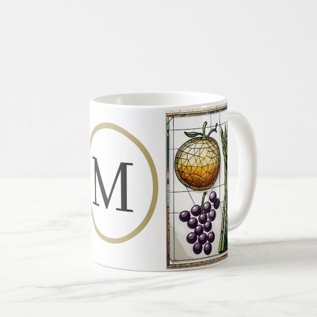 Chic Geometric Food & Monogram Coffee Mug (Front Right)