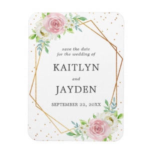 Chic Geometric Gold Foil Floral Save The Date Magnet