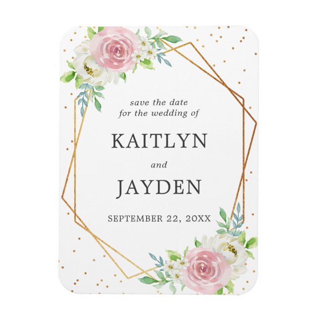 Chic Geometric Gold Foil Floral Save The Date Magnet (Vertical)