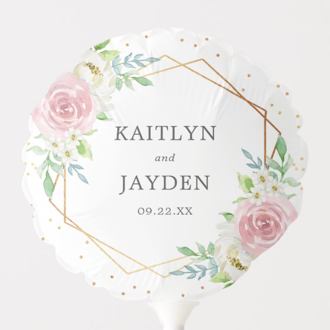 Chic Geometric Gold Foil Floral Wedding Balloon (Front)