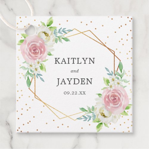 Chic Geometric Gold Foil Floral Wedding Favor Tags