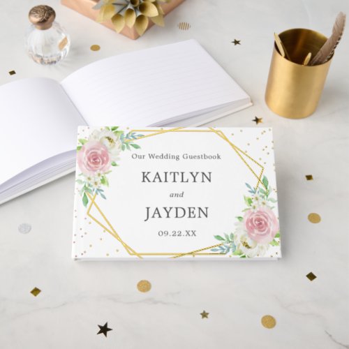 Chic Geometric Gold Foil Floral Wedding Foil Guest Book