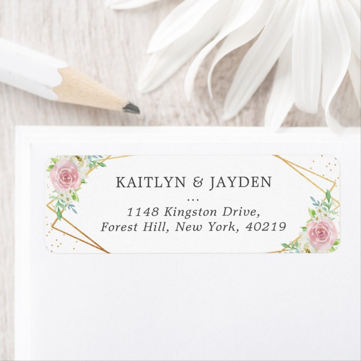 Chic Geometric Gold Foil Floral Wedding Label | Zazzle