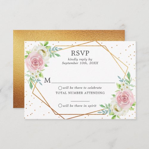 Chic Geometric Gold Foil Floral Wedding RSVP Invitation