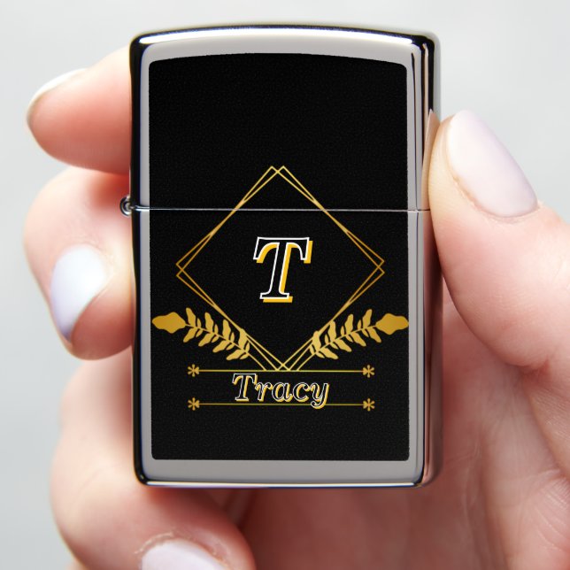 Chic Geometric Gold Polished Chrome Zippo Lighter (In Hand)