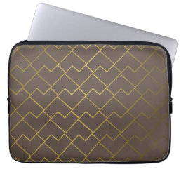 Chic Geometric Golden Coffee Chocolate Brown Laptop Sleeve