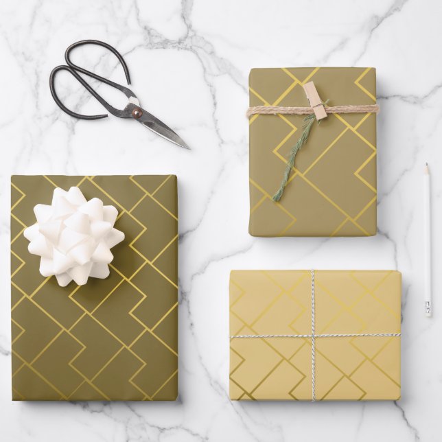 Chic Geometric Golden Coffee Chocolate Brown Wrapping Paper Sheets (Front)