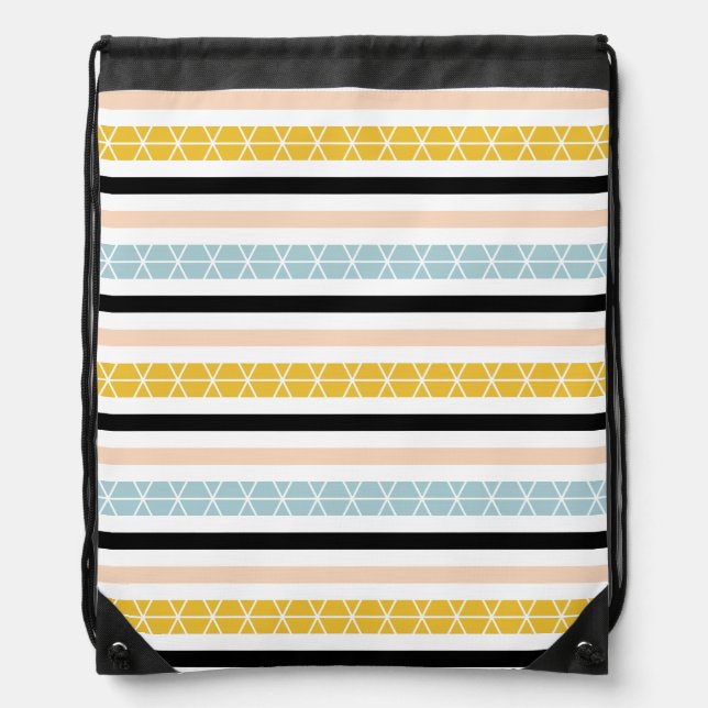 Chic Geometric Golden Yellow Black White Stripes Drawstring Bag (Front)