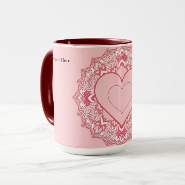 Chic Geometric Heart Mandala Personalized Mug (Front Left)