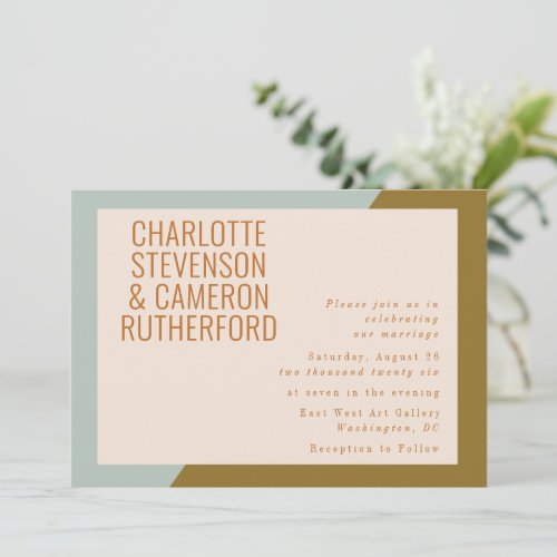 Chic Geometric Light Blue and Olive Wedding  Invitation