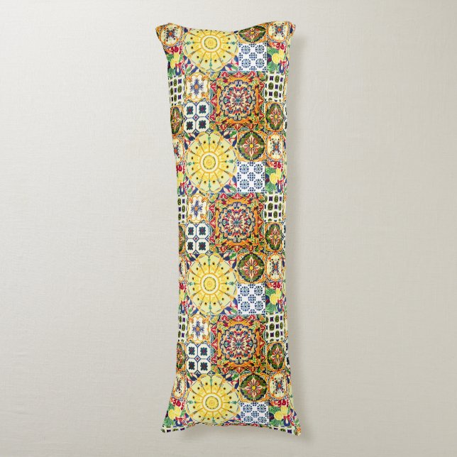 Chic geometric Mediterranean orange tiles Body Pillow (Front Vertical)