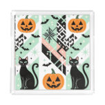 Chic Geometric Pastel Black Cat Pumpkin Halloween Acrylic Tray