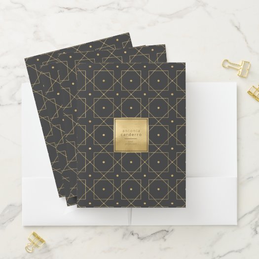 Chic Geometric Pattern Squared Gold/Black ID799 Pocket Folder
