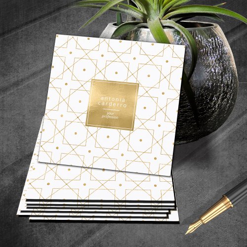 Chic Geometric Pattern Squared GoldWhite ID799 Square Business Card