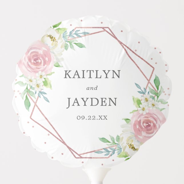 Chic Geometric Rose Gold Foil Floral Wedding Balloon (Front)