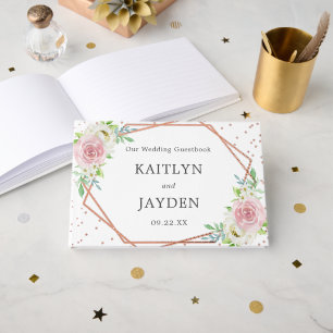 Chic Geometric Rose Gold Foil Floral Wedding Foil Guest Book
