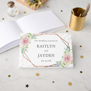 Chic Geometric Rose Gold Foil Floral Wedding Guest Book